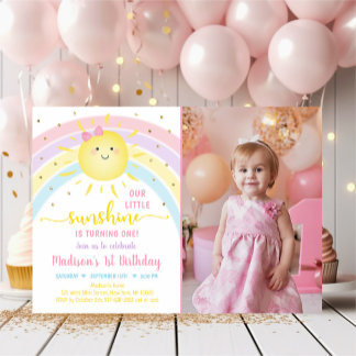 Sunshine Rainbow Pink Gold Pastel Geburtstag Einladung