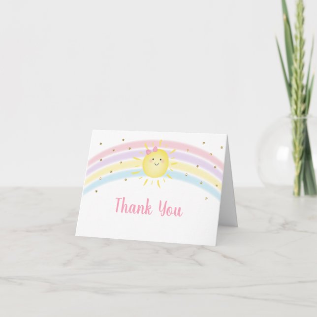 Sunshine Rainbow Pink Gold Pastell Vielen Dank Dankeskarte (Vorderseite)