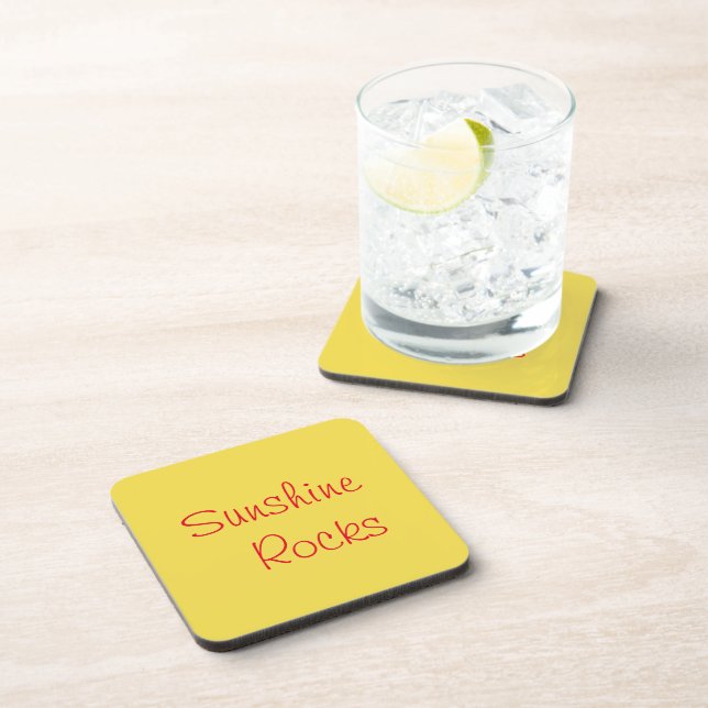 "Sunshine Rocks" Phrase Gelber Hintergrund Getränkeuntersetzer (Rechte Seite)
