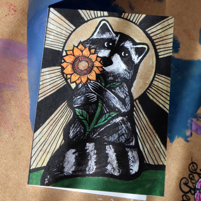 Sunshine Sonnenblume Raccoon Karte (Von Creator hochgeladen)