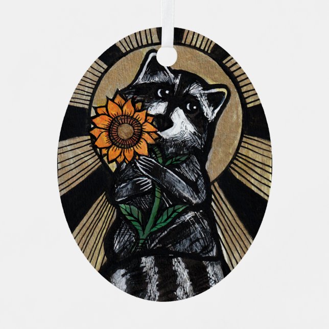 Sunshine Sonnenblume Raccoon Ornament Aus Metall (Vorderseite)