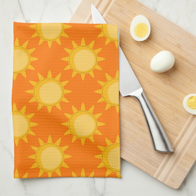 Sunshine Sun Pattern Design On Orange  Geschirrtuch (Viertel Falte)