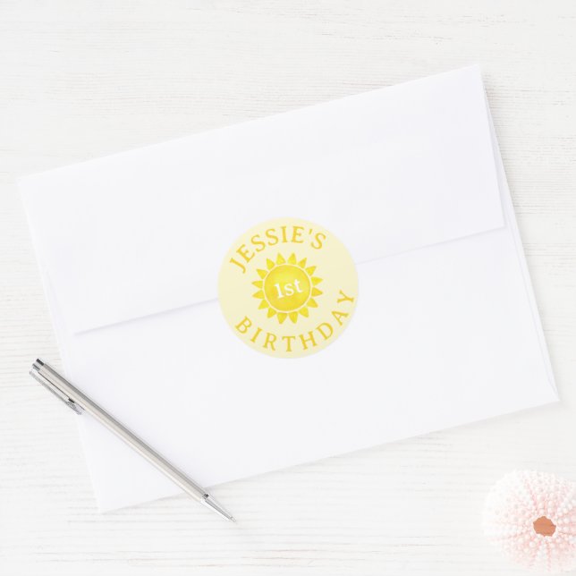 Sunshine Theme 1. Geburtstag Round Sticker - Boho  (Umschlag)