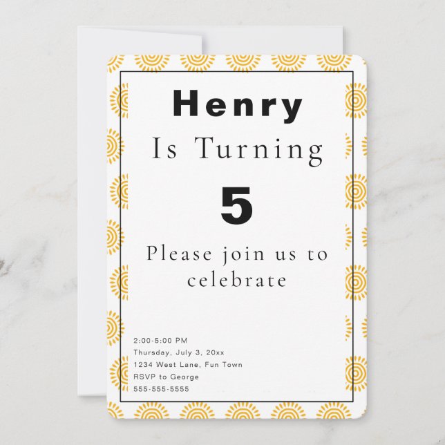 Sunshine Theme Geburtstag Einladung (Vorderseite)