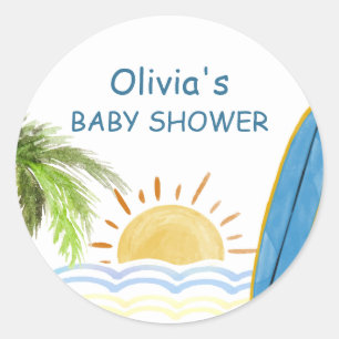 Sunshine Tropical Surfing Baby Dusche Runder Aufkleber