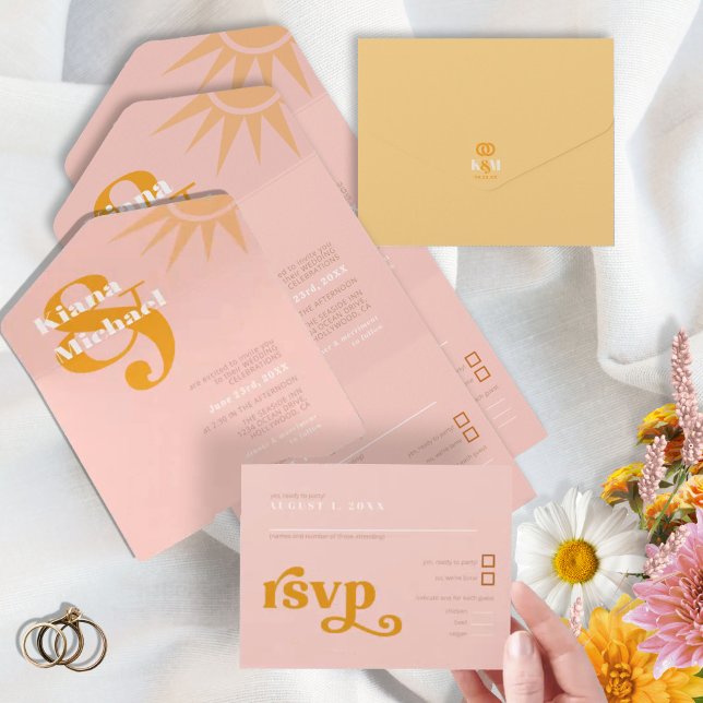 Sunshine Typografy Wedding Pink/Butter ID1048 All In One Einladung (Von Creator hochgeladen)