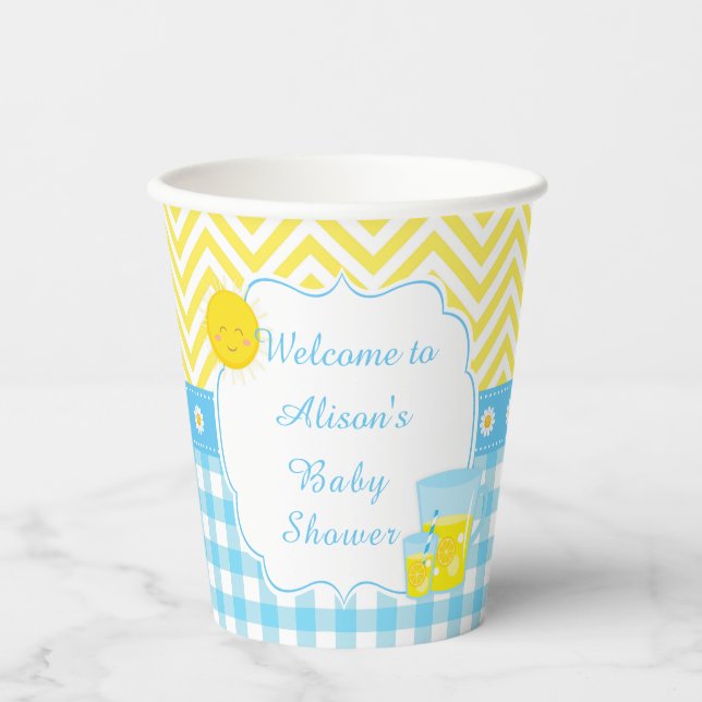 Sunshine und Lemonade Blue and Yellow Baby Dusche Pappbecher (Vorderseite)