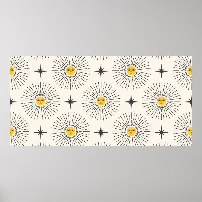 Sunshine with Face Celestial Seamless Pattern Poster (Vorne)