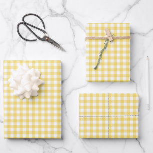 Sunshine Yellow Gingham Karo Pattern Geschenkpapier Set