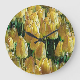Sunshine Yellow Tulips Große Wanduhr