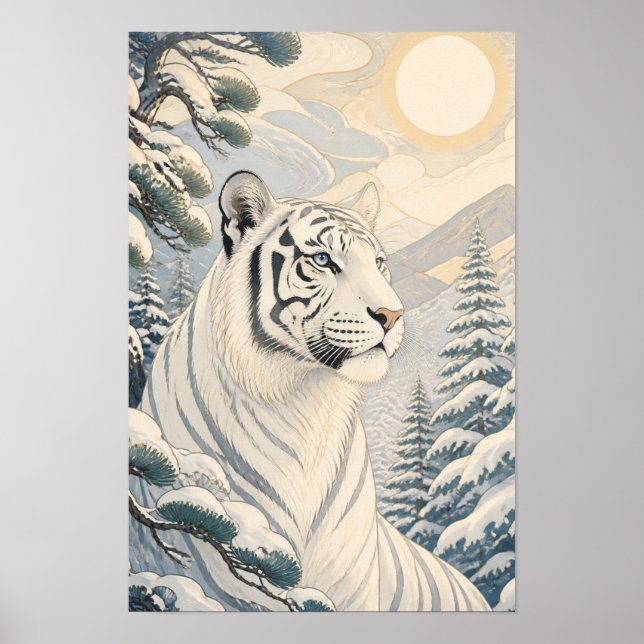 Sunward II — Weißer Tiger im Winter Poster (Vorne)