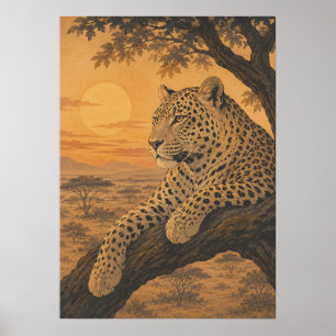Sunward III — Leopard bei Sonnenuntergang Poster