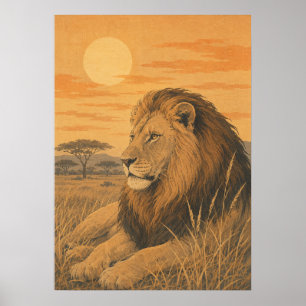 Sunward IV — Löwe bei Sonnenuntergang Poster