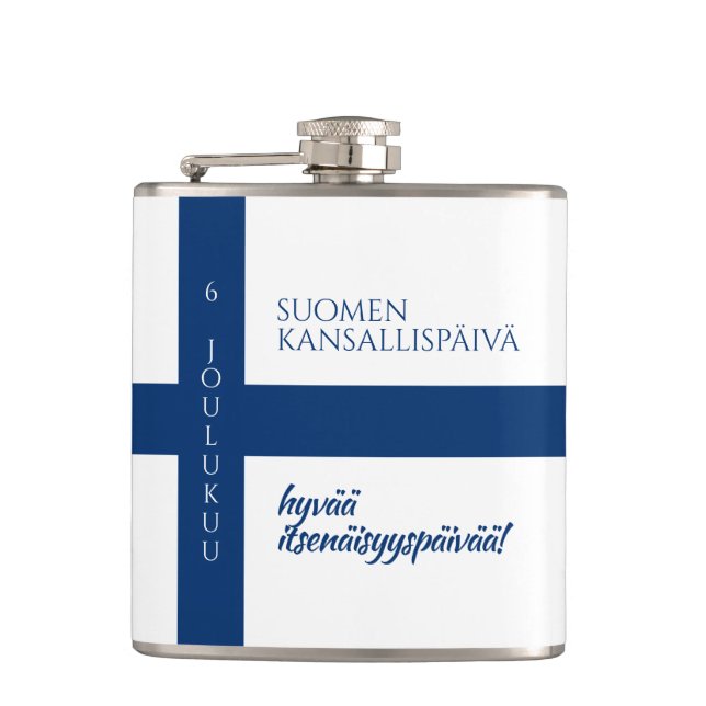 Suomen Kansallispäivä Flag zum Finnischen National Flachmann (Vorderseite)