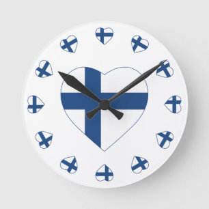 SUOMI FINNLAND HERZ-FORM-FLAGGE RUNDE WANDUHR