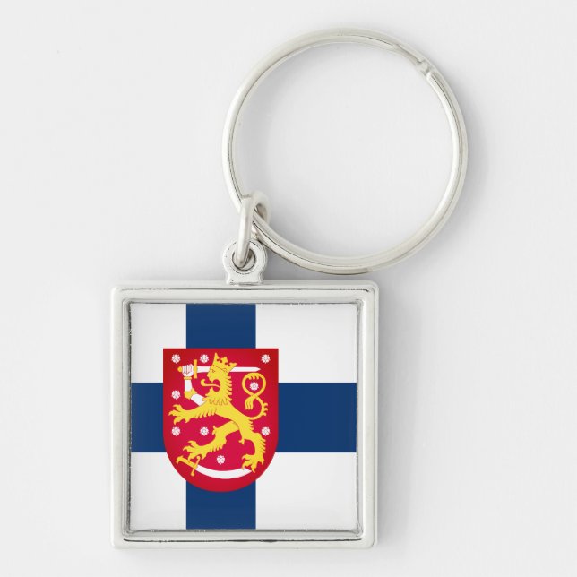 Suomi-Flagge mit überlagerten Wappen Schlüsselanhänger (Vorne)