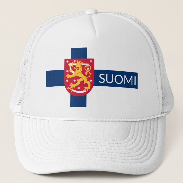 Suomi-Flagge mit überlagerten Wappen Truckerkappe (Vorderseite)
