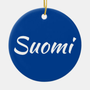 Suomi-Ornament (rund) Blau; finnisches Ornament) Keramik Ornament