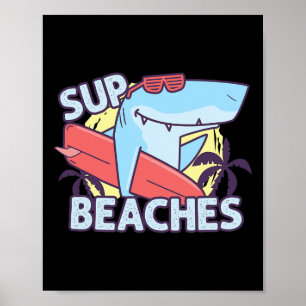 Sup Beaches Retro Surfen Haifisch Meerestiere Somm Poster