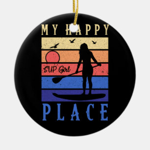 SUP Girl my Happy Place Water Stand Board Keramik Ornament
