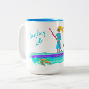 SUP Illustriertes Paddleboarding mit Hund Zweifarbige Tasse