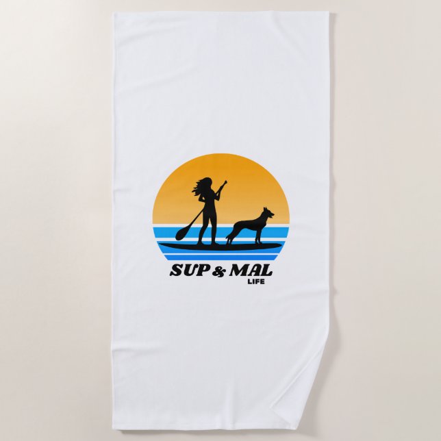 SUP & Mal Life Malinois Standup Paddleboarding Strandtuch (Vorderseite)