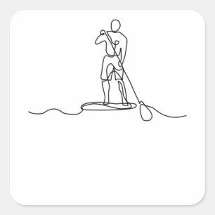 SUP Stand up Paddel One Line Art Quadratischer Aufkleber