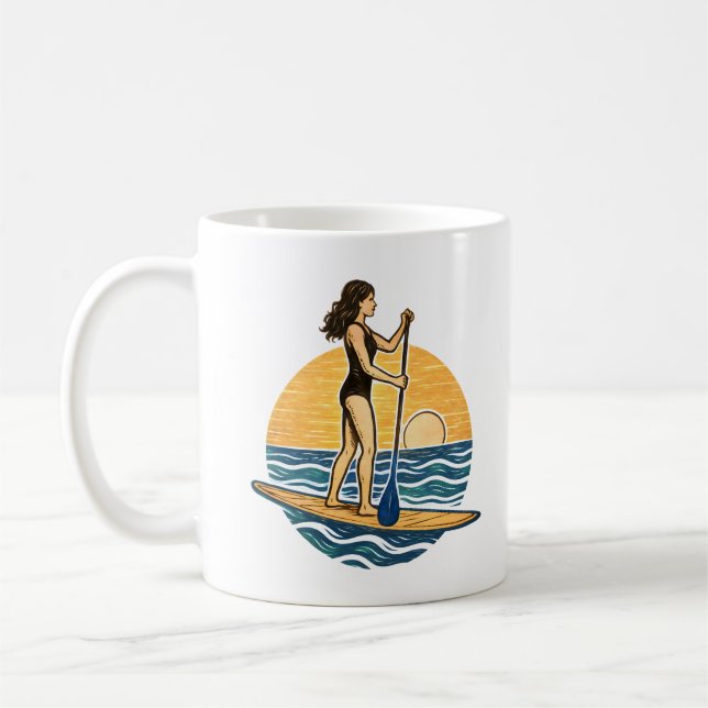 SUP Sunset Paddleboard | Blue Coastal Life Graphic Kaffeetasse (Links)