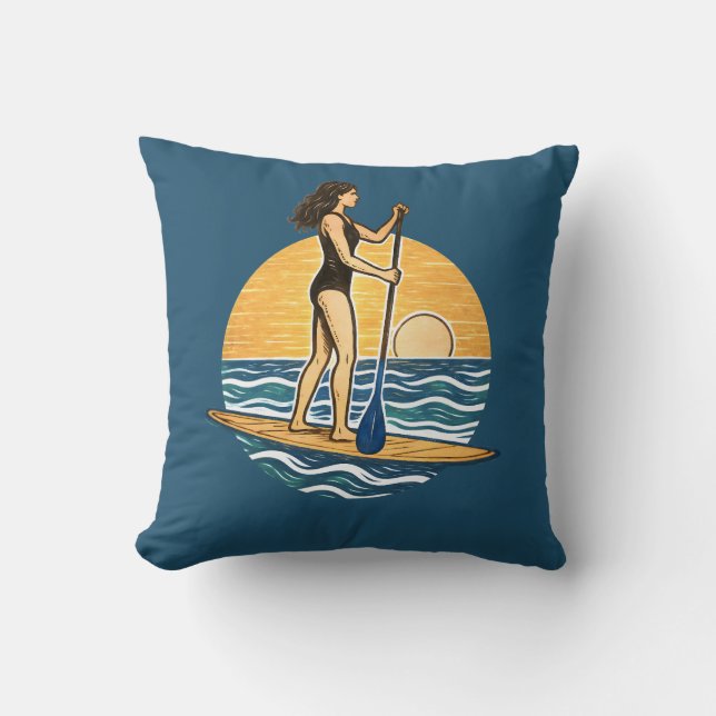 SUP Sunset Paddleboard | Blue Coastal Life Graphic Kissen (Vorderseite)