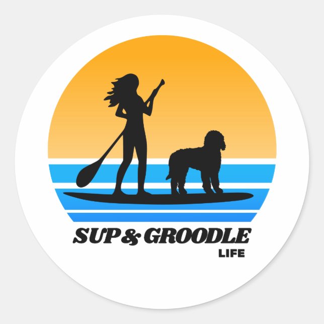 SUP und Groodle - Standup Paddleboarding Hunde-Mam Runder Aufkleber (Vorderseite)