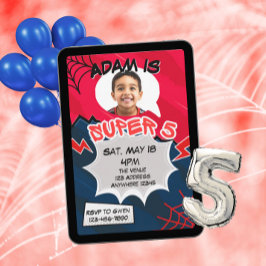 Super 5 Red Black Web Comic 5th Birthday  Einladung