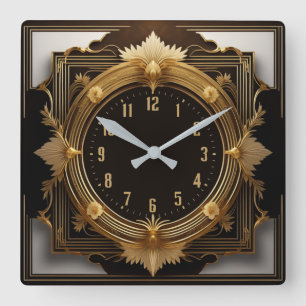 Super Art Deco Quadratische Wanduhr