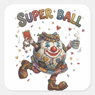 Super Ball Clown Lustiger Fußball Charakter Quadratischer Aufkleber