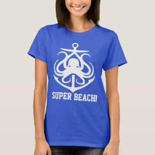 Super Beach! Witziger Anker Tintenfisch blau T-Shirt