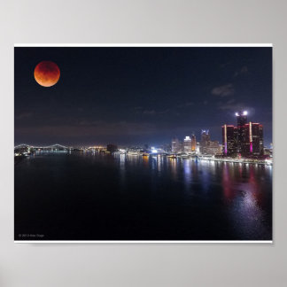 Super Blood Wolf Moon über trockenes Foto Detroit Poster