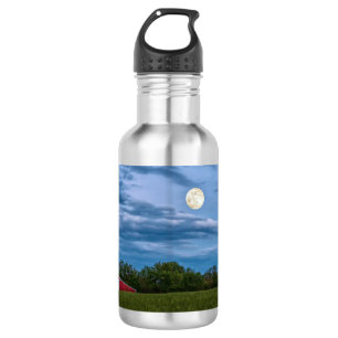 Super Blume Moon über einer Barwasserflasche Edelstahlflasche