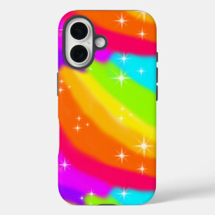 Super Bright Neon Rainbow Shiny Glitzern iPhone 16 Hülle
