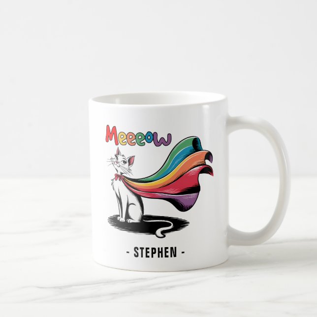 Super Cat Meeeow - Rainbow Cape Pride Cat Kaffeetasse (Rechts)