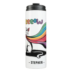 Super Cat Meeeow - Rainbow Cape Pride Cat Thermosbecher