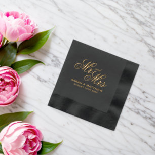 Super chic schwarze und goldene Folien-Hochzeitsse Servietten Mit Folie