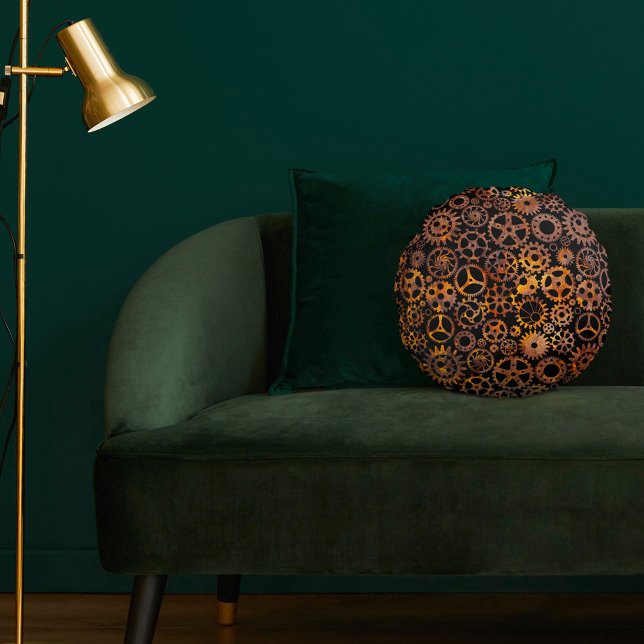 Super Colorful Rusty Gears Steampunk Rundes Kissen (Von Creator hochgeladen)