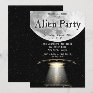 Super Cool Schwarz & Weiß Alien & UFO Party Einlad Einladung