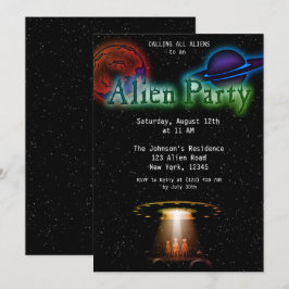 Super Coole Alien & UFO Party Einladung