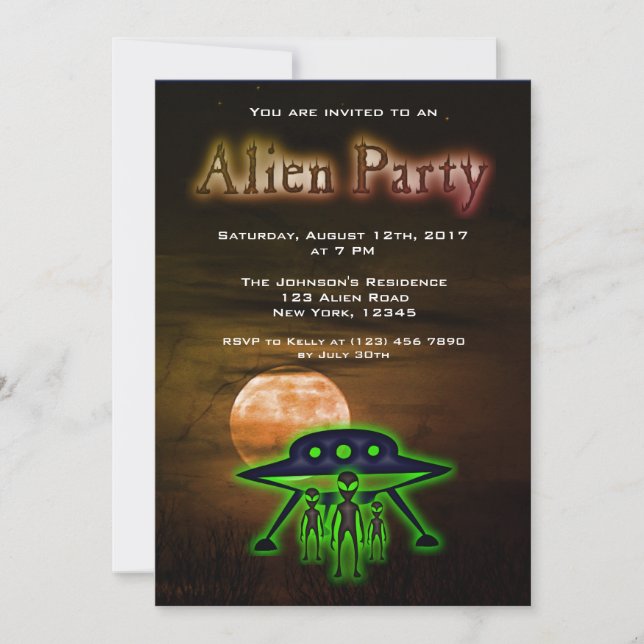 Super Coole Alien & UFO Party Einladung (Vorderseite)