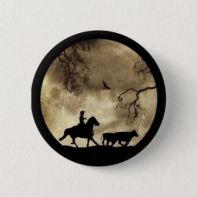 Super Cooler Cowboy und Rind mit Mond Button (Vorderseite)