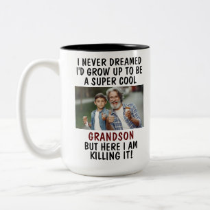 Super Cooler Grandson tötet es mit Custom 2 Foto Zweifarbige Tasse