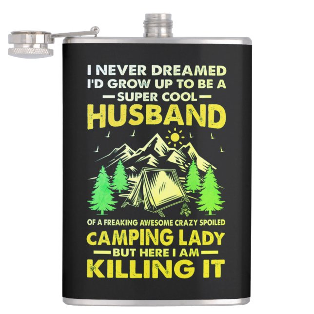 Super Cooler Mann aus Camping Lady Funny Camper Flachmann (Geöffnet)