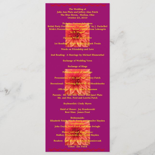 Super-Cooles Hochzeitsprogramm Programm (Vorderseite)