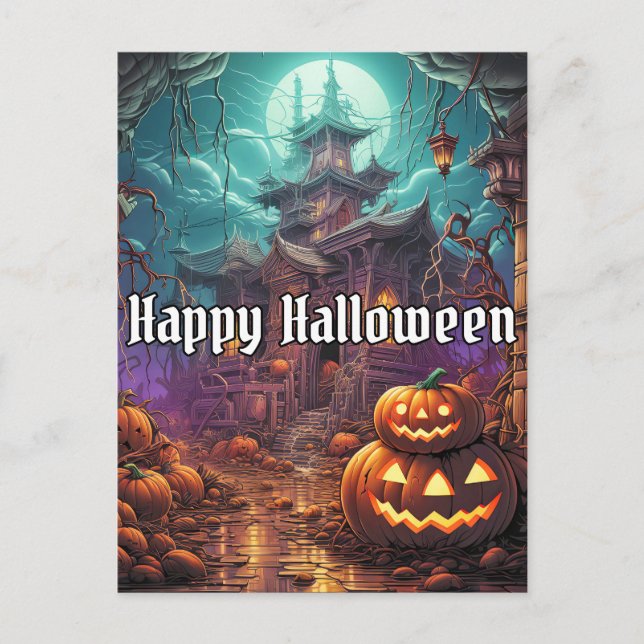 Super Creepy Happy Halloween Spuk House Postkarte (Vorderseite)
