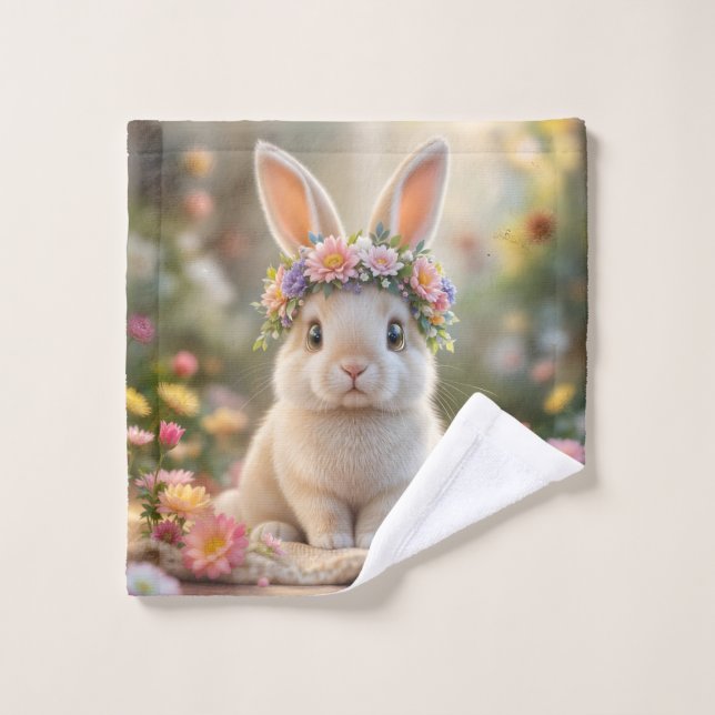 Super cute bunny with a flower wreath on its head  (Gant de toilette)